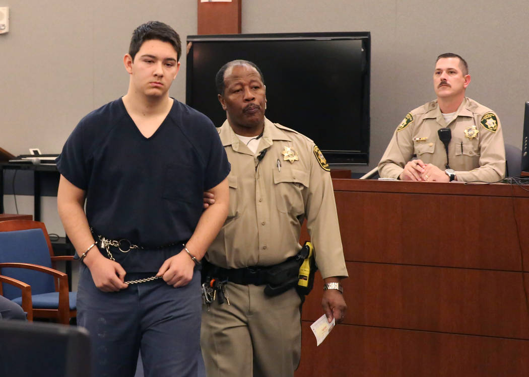 Maysen Melton, a 16-year-old boy accused of raping classmates, led out of the courtroom after h ...