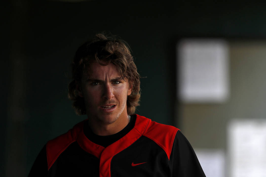 UNLV's Bryson Stott (10) looks on during an UNLV at University of Houston NCAA college baseball ...