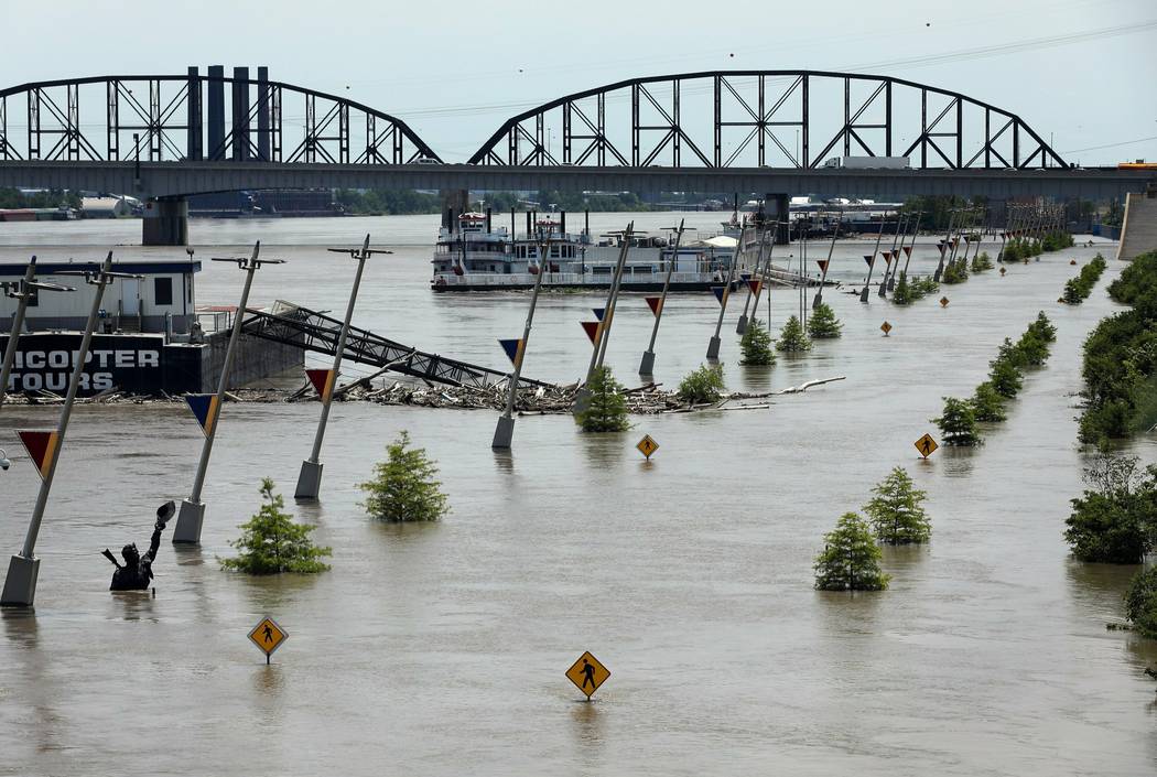 Water from the Mississippi River floods Leonor K. Sullivan Boulevard, Saturday, June 1, 2019, i ...