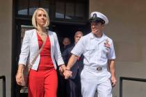 Navy Special Operations Chief Edward Gallagher leaves a military courtroom on Naval Base San Di ...