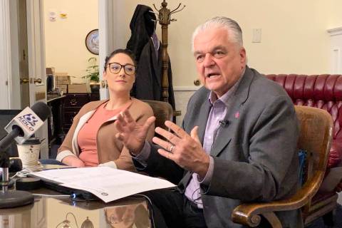 Gov. Steve Sisolak spoke to reporters in the governor's office Tuesday, June 4, 2019, following ...