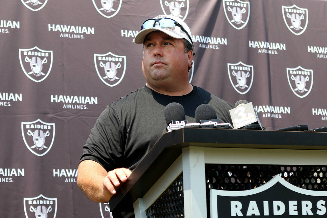 Oakland Raiders defensive coordinator Paul Guenther at the team's NFL training camp in Napa, Ca ...