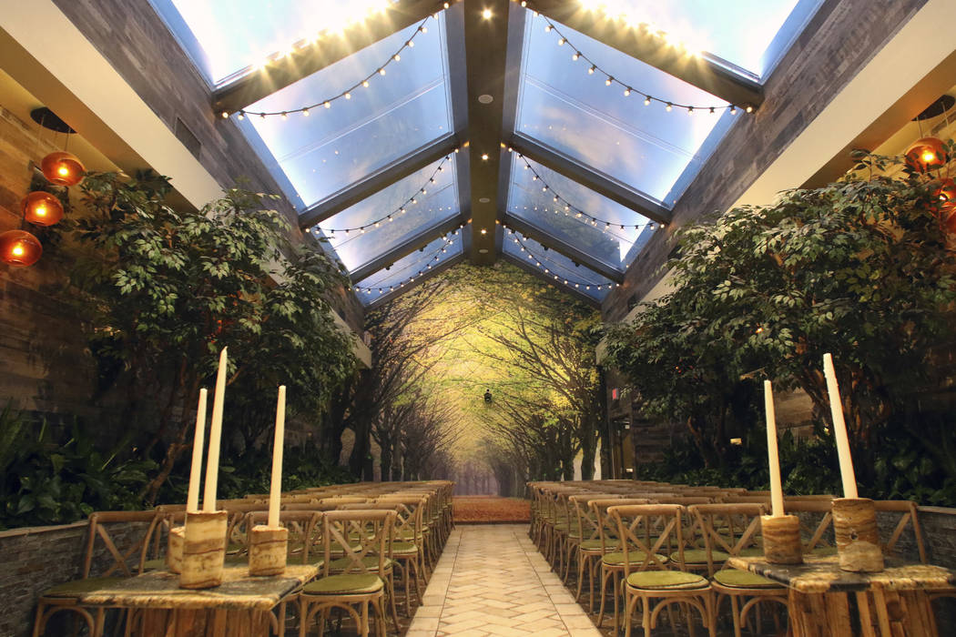 The Glass Gardens at Chapel of the Flowers, a wedding chapel on Las Vegas Boulevard, is photogr ...