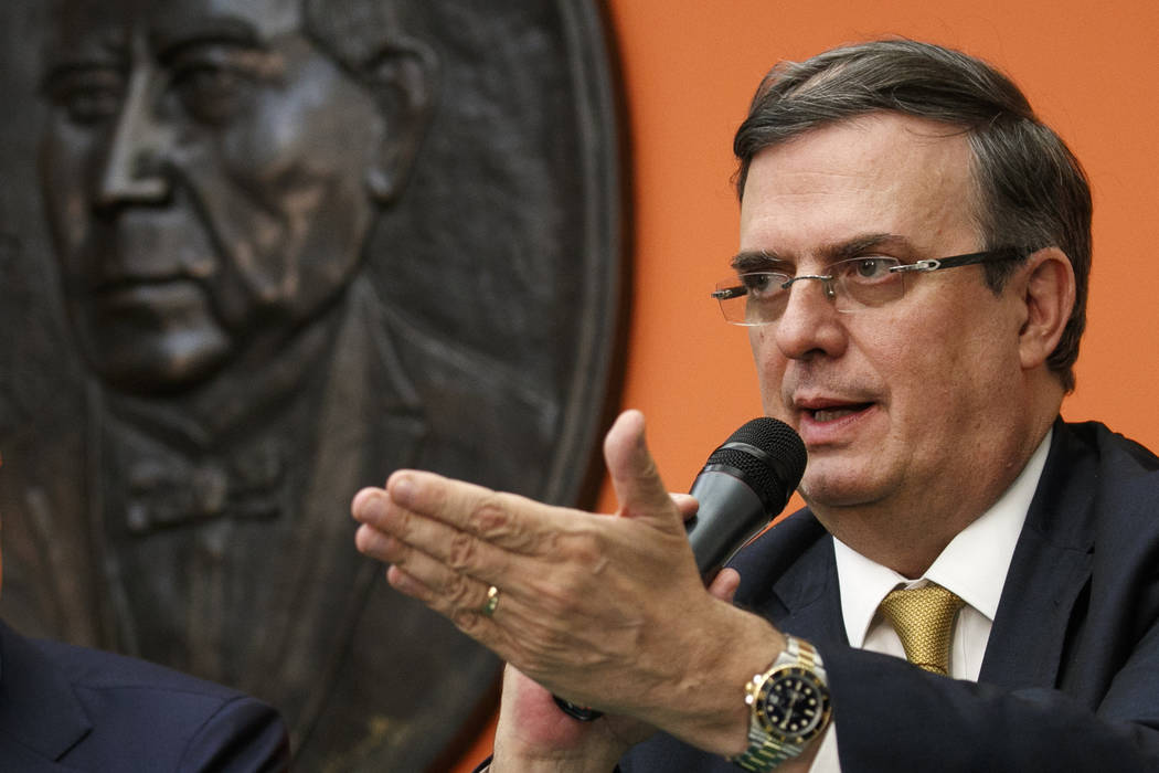 Marcelo Ebrard, Mexico's Secretary of Foreign Affairs, gestures while speaking at the Embassy o ...