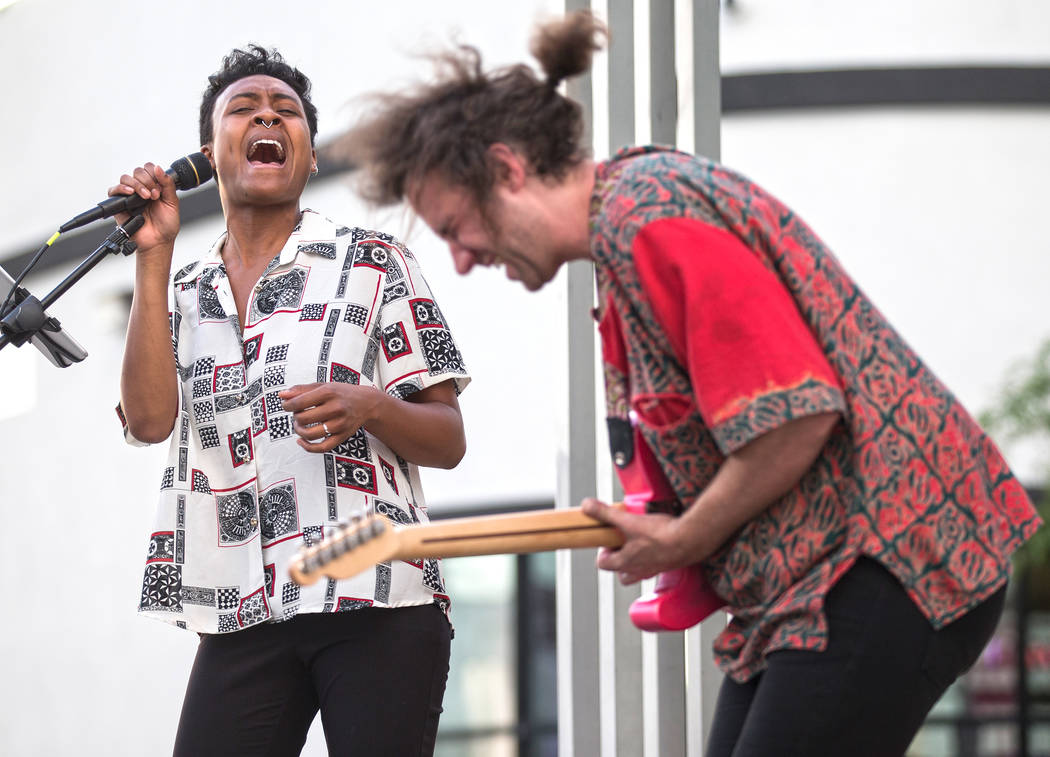 Byana Hinton, left, performs with Dylan Meistrich during First Friday's "Beat Street" ...