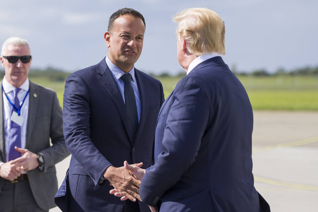 President Donald Trump is greeted by Irish Prime Minister Leo Varadkar, upon arrival at the Sha ...