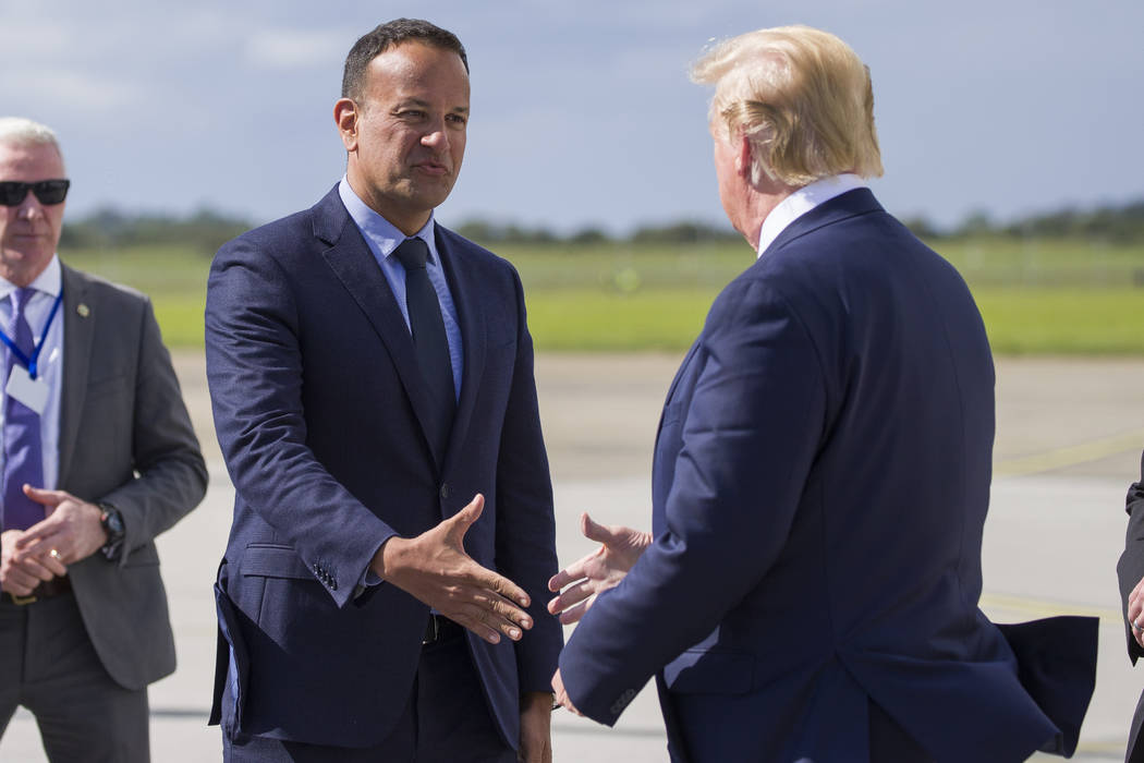 President Donald Trump is greeted by Irish Prime Minister Leo Varadkar, upon arrival at the Sha ...