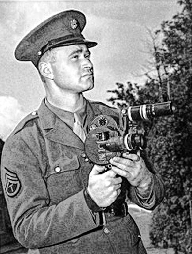 Army soldier and photographer Burton "Bud" Hartman in 1942. Hartman is credited for being the f ...