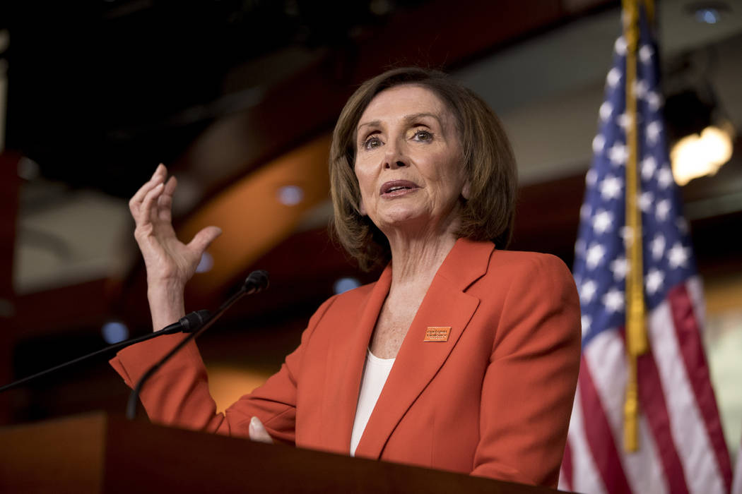 House Speaker Nancy Pelosi of Calif. meets with reporters at the Capitol in Washington, Wednesd ...