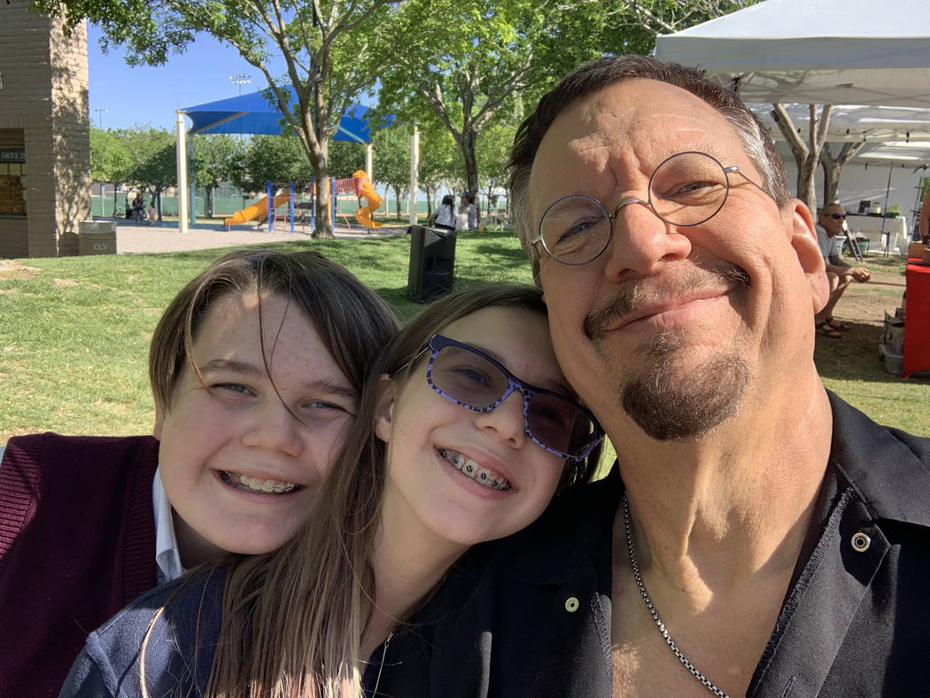 Penn Jillette with his son, Zolten, left, and daughter, Moxie CrimeFighter.