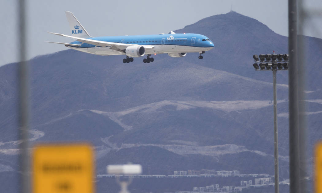 KLM Royal Dutch Airlines flight 635 from Amsterdam arrives at McCarran International Airport on ...