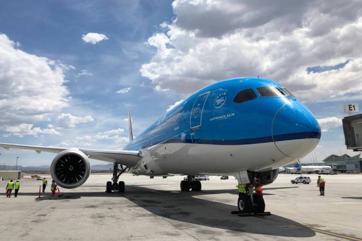 KLM Royal Dutch Airlines landed its first flight from Amsterdam to Las Vegas at McCarran Intern ...