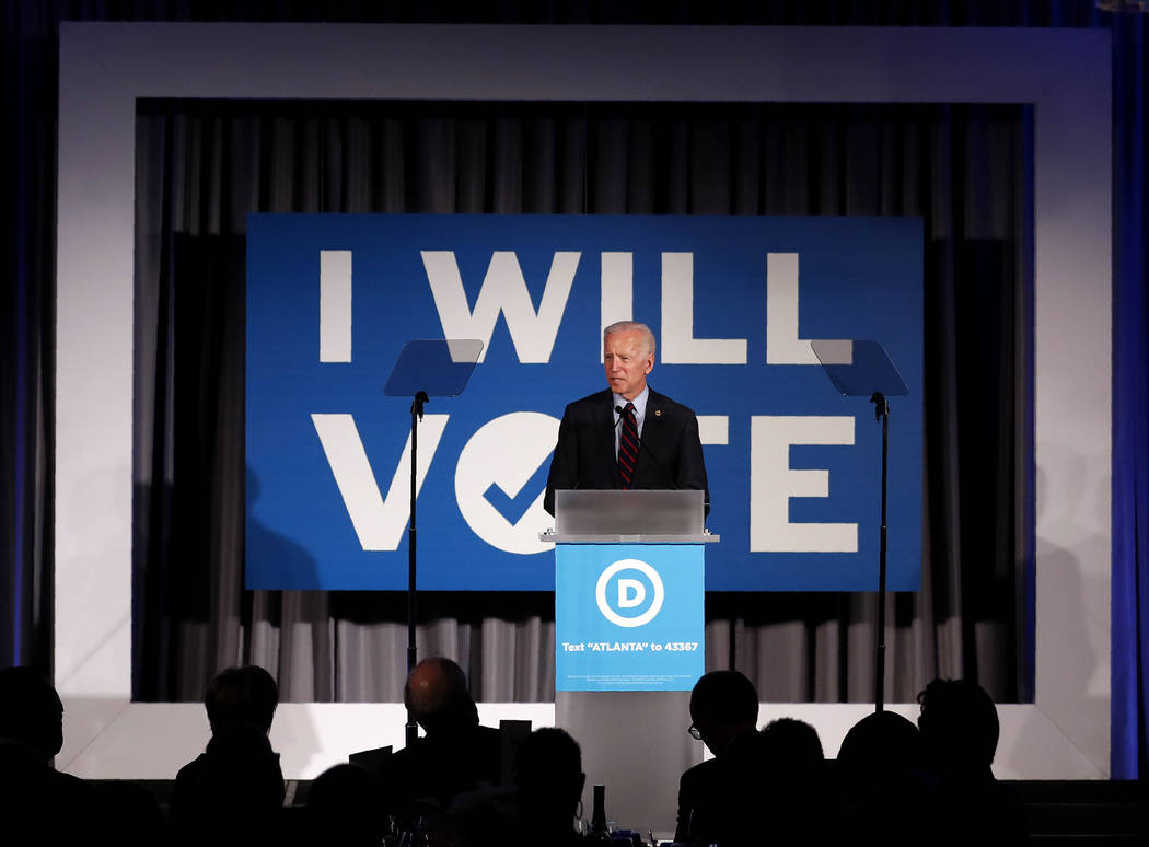 Democratic presidential candidate former Vice President Joe Biden speaks during the I Will Vote ...