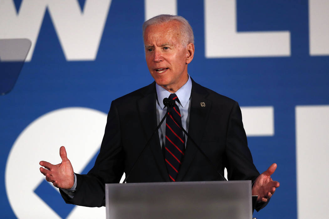 Democratic presidential candidate former Vice President Joe Biden speaks during the I Will Vote ...