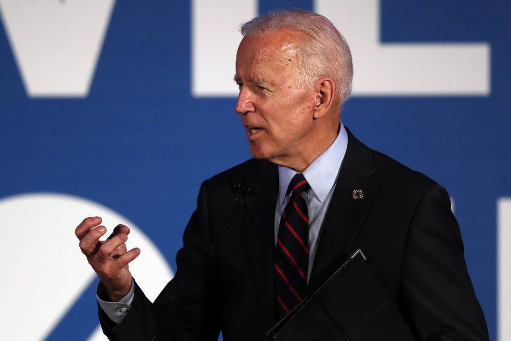 Democratic presidential candidate former Vice President Joe Biden speaks during the I Will Vote ...