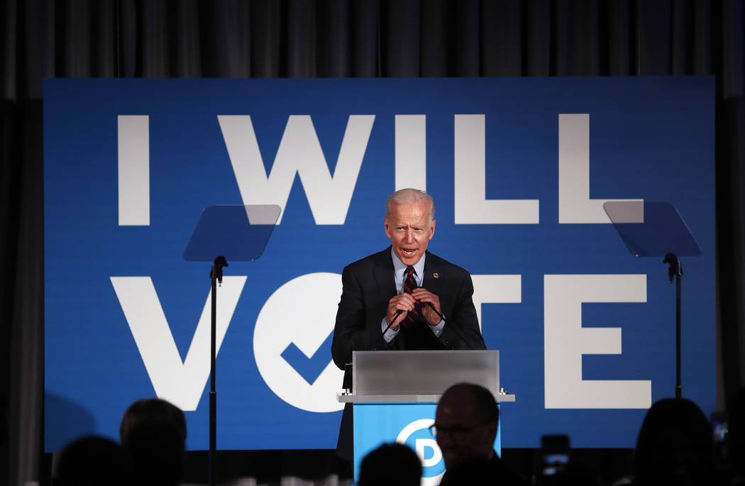 Democratic presidential candidate former Vice President Joe Biden speaks during the I Will Vote ...