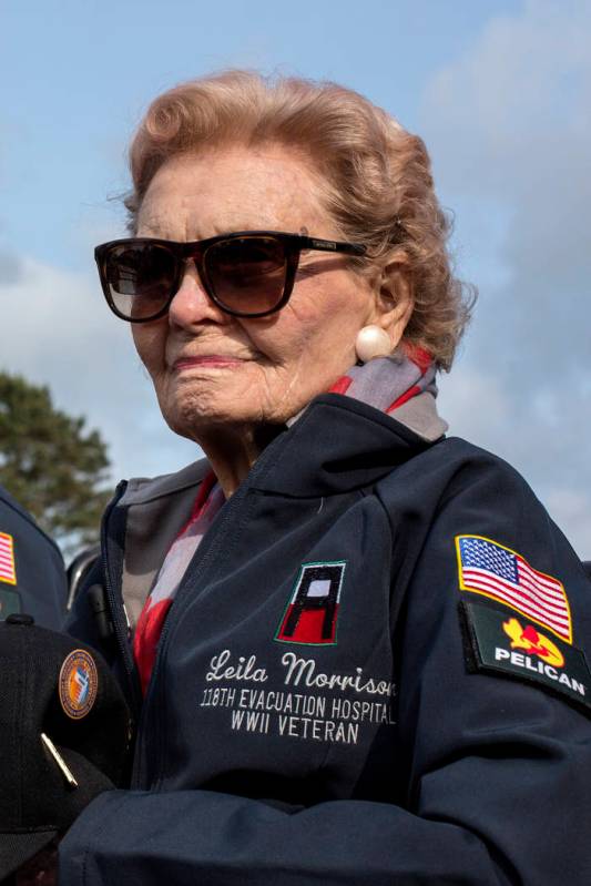 FILE - In this June 3, 2019 file photo, US World War II veteran Leila Morrison, from Colorado, ...