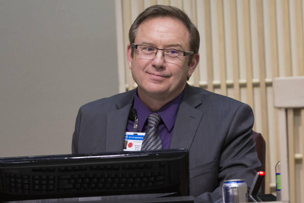 Henderson Interim City Manager Richard Derrick is seen during a 2018 city council meeting at He ...