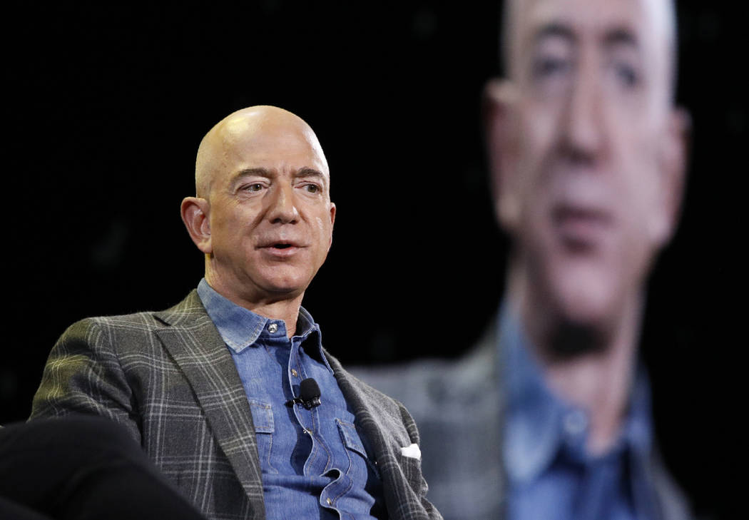 Amazon CEO Jeff Bezos speaks at the the Amazon re:MARS convention, Thursday, June 6, 2019, in L ...