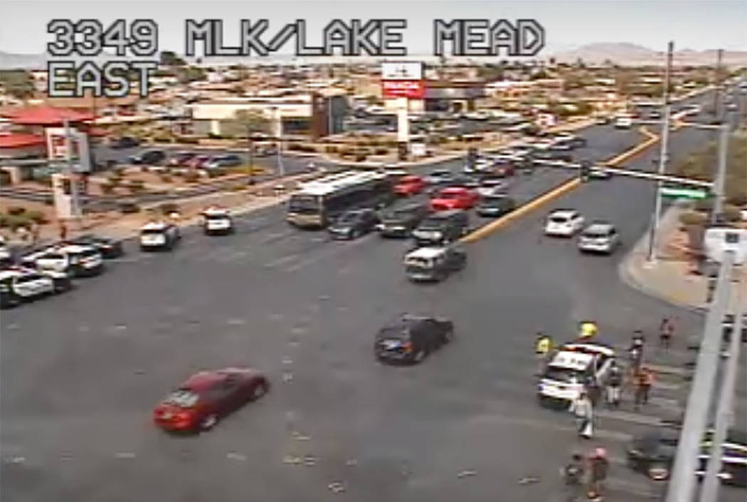 A Las Vegas officer was involved in a crash at Lake Mead and Martin Luther King boulevards on F ...