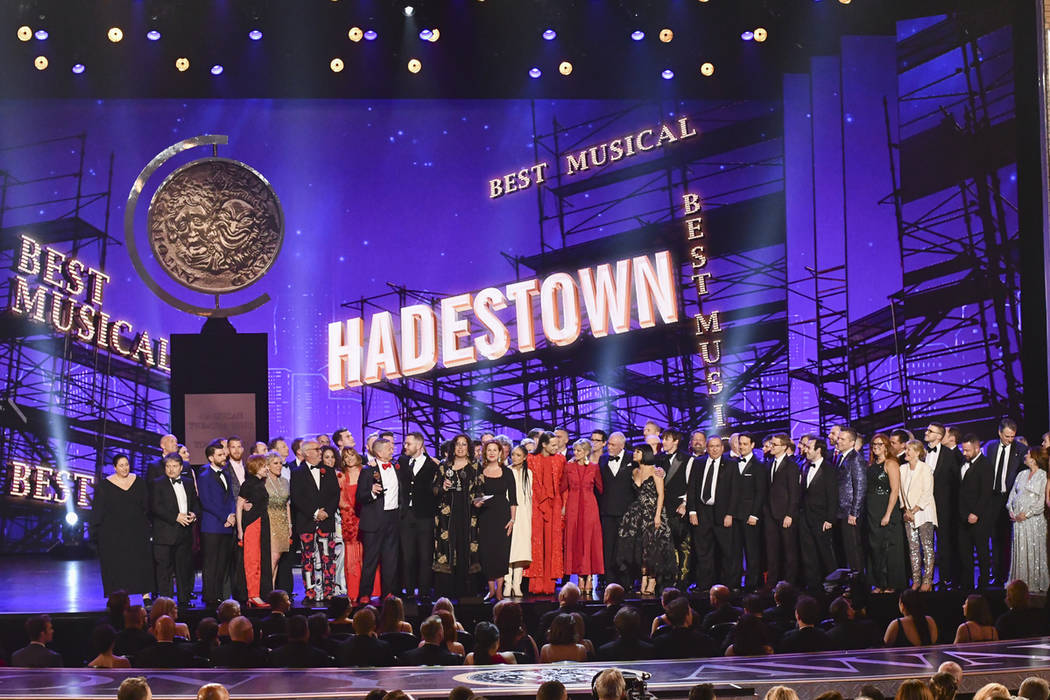 The company of "Hadestown," accept the award for best musical at the 73rd annual Tony ...