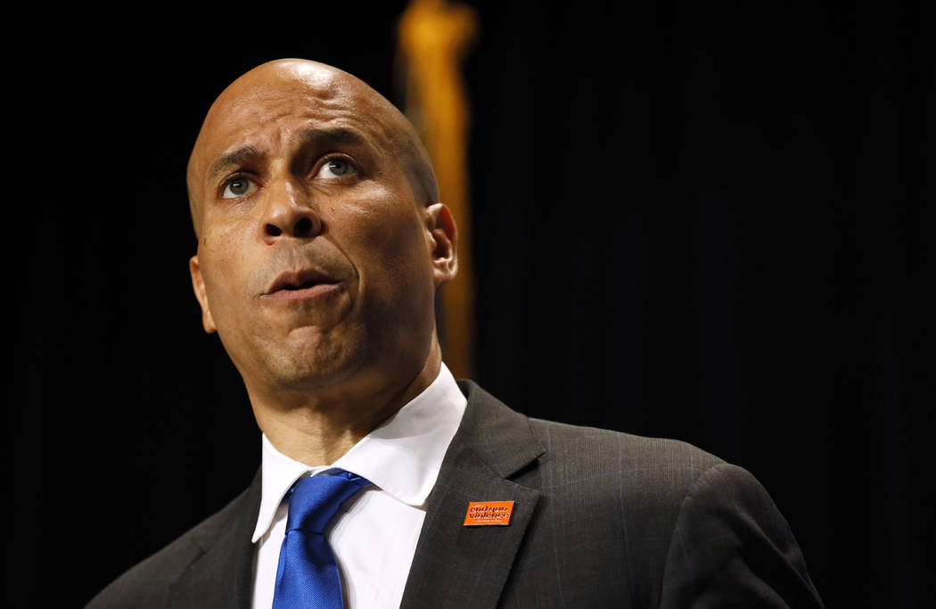 Democratic presidential candidate Cory Booker speaks during the Iowa Democratic Party's Hall of ...