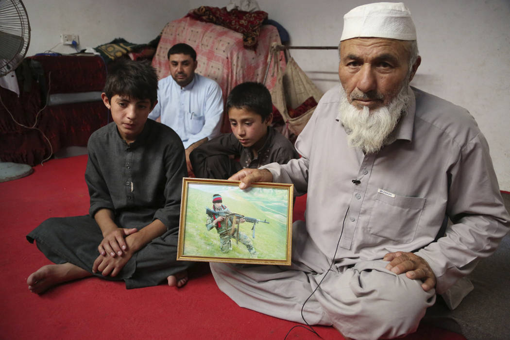 In this Thursday, May 30, 2019 photo, Noor Mohammad, who fled his village in Nangarhar in late ...