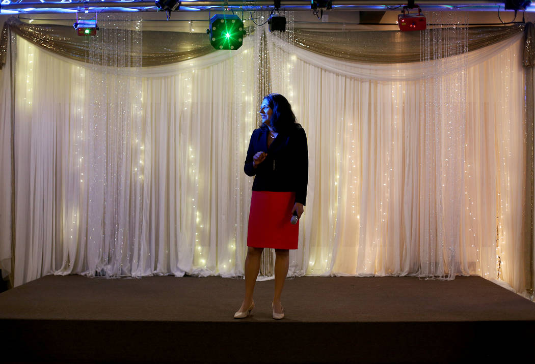 Former Assemblywoman Olivia Diaz addresses her supporters at a viewing party for her race for t ...