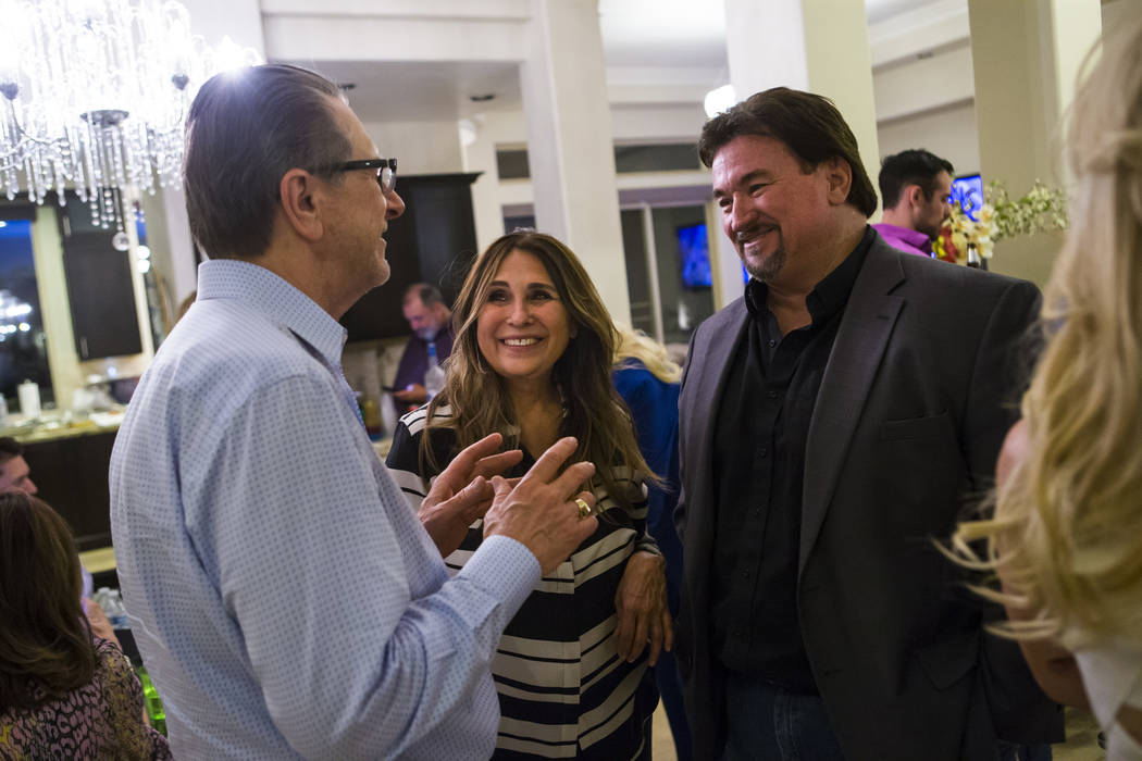 Las Vegas City Council Ward 2 candidate Victoria Seaman, a former Nevada assemblywoman, center, ...