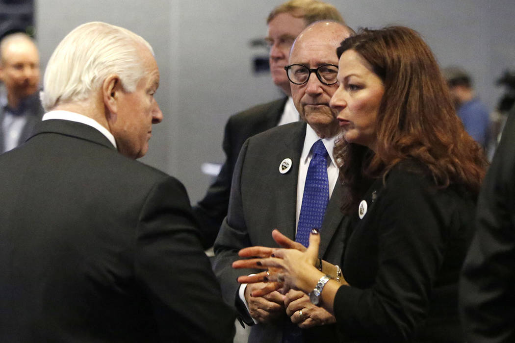 Roger Dow, left, the U.S. Travel Association president and CEO, Rossi Ralenkotter, center, pres ...