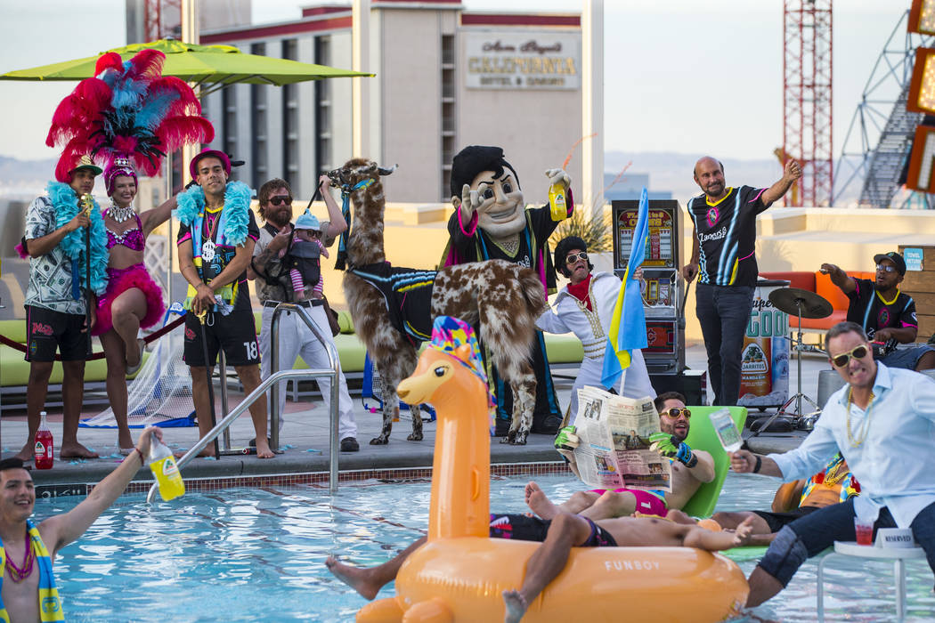 People pose for the Lights FC team photo shoot at the Plaza in Las Vegas on Tuesday, June 11, 2 ...