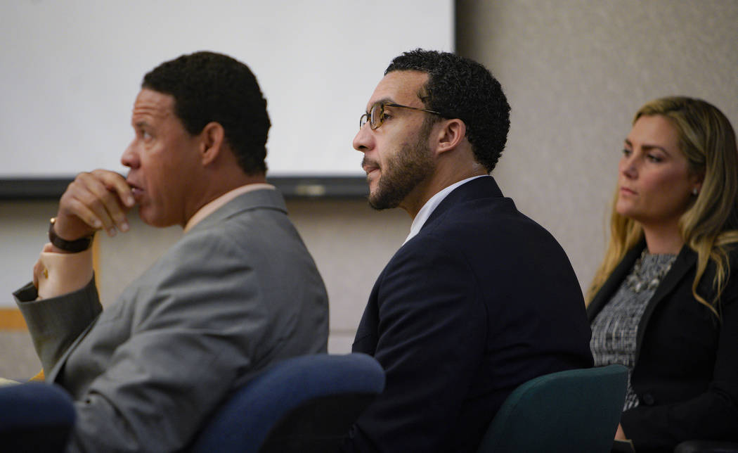 Sitting in Superior Court in Vista, Kellen Winslow, Jr., is flanked by two of his three defense ...