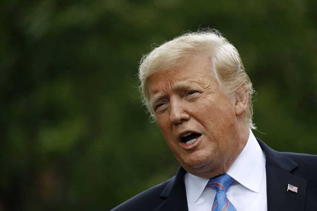 President Donald Trump speaks on the South Lawn at the White House, Monday, June 10, 2019, in W ...