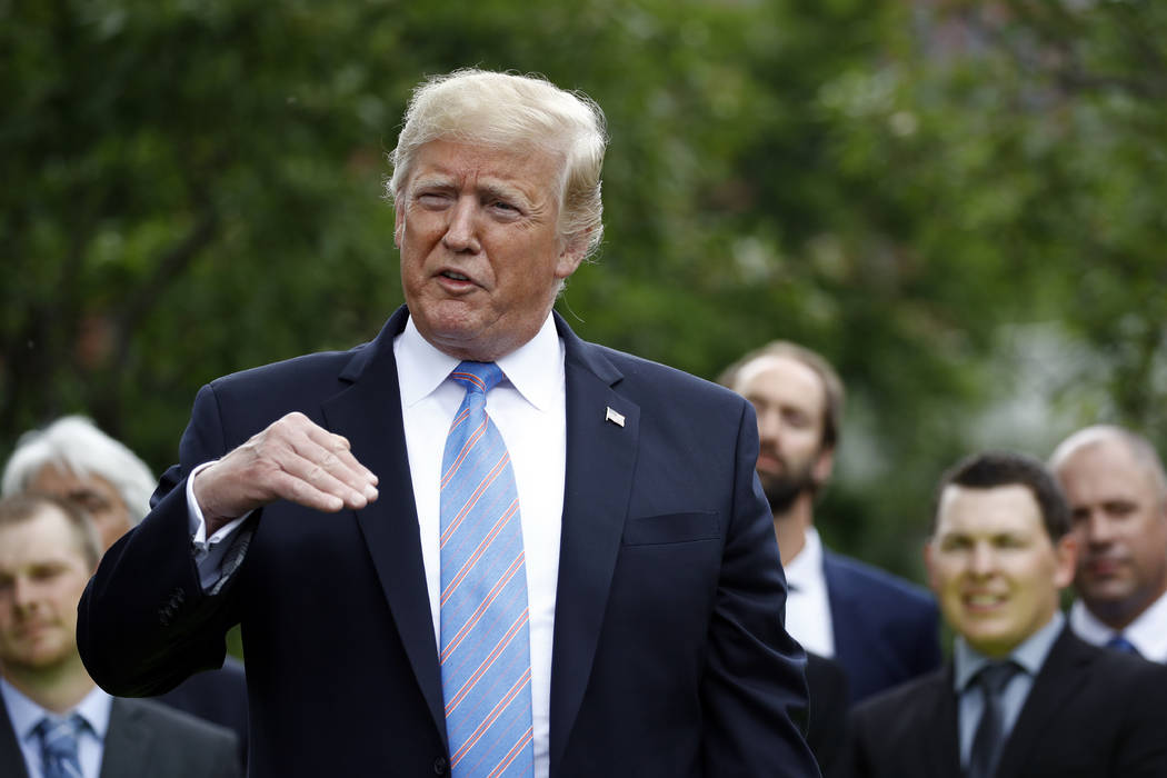 President Donald Trump speaks on the South Lawn at the White House, Monday, June 10, 2019, in W ...