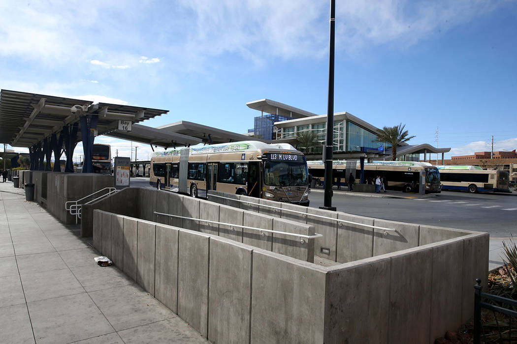 Busses at the Bonneville Transit Center in downtown Las Vegas, Dec. 28, 2018. K.M. Cannon/Las V ...