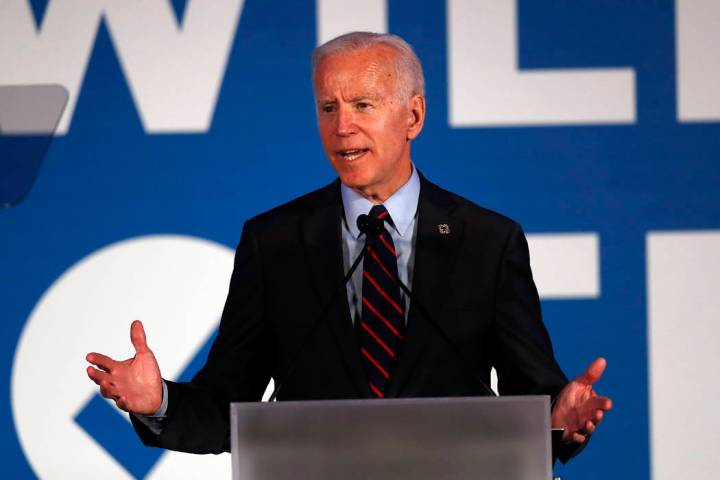 Democratic presidential candidate former Vice President Joe Biden speaks during the I Will Vote ...