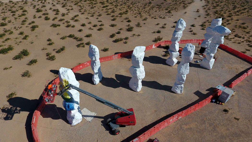 Swiss artist Ugo Rondinone’s Seven Magic Mountains art installation known for it’ ...