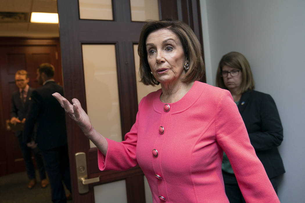 Speaker of the House Nancy Pelosi, D-Calif., arrives for a closed-door meeting with her Democra ...