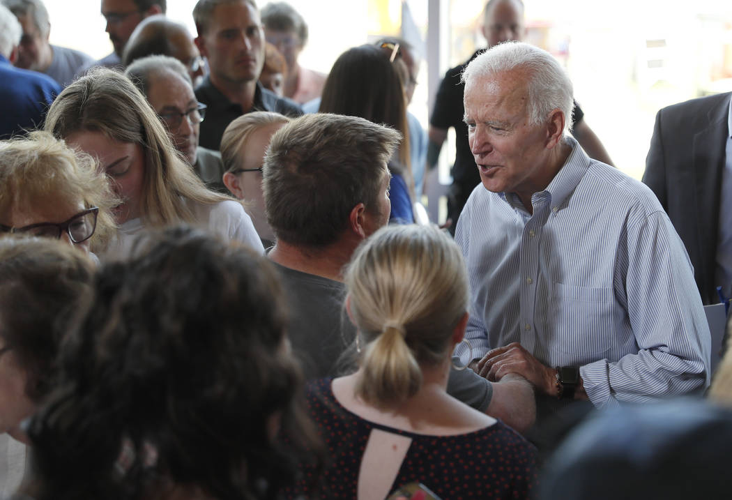 Democratic presidential candidate former Vice President Joe Biden greets supporters after a tow ...