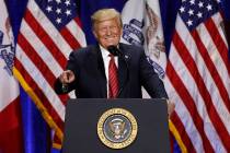 President Donald Trump speaks during the Republican Party of Iowa's America First Dinner, Tuesd ...