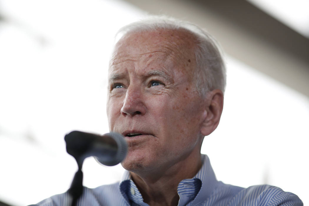 Democratic presidential candidate former Vice President Joe Biden speaks during a town hall mee ...