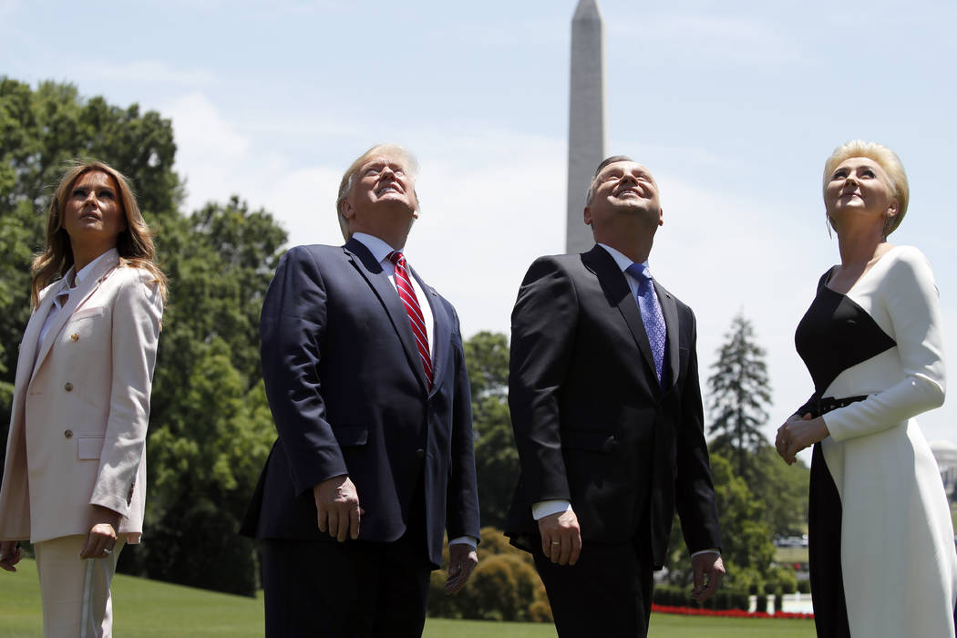 President Donald Trump, first lady Melania Trump, Polish President Andrzej Duda, and his wife A ...