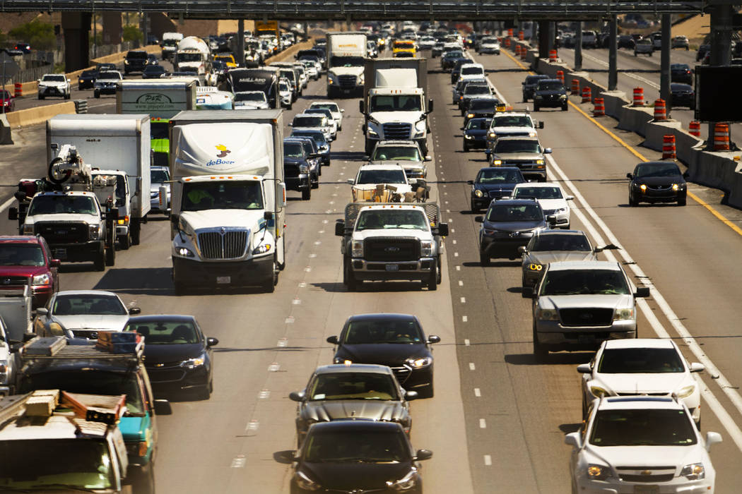 Much fewer vehicles travel in the HOV lane northbound on Interstate 15 about Tropicana Ave. as ...