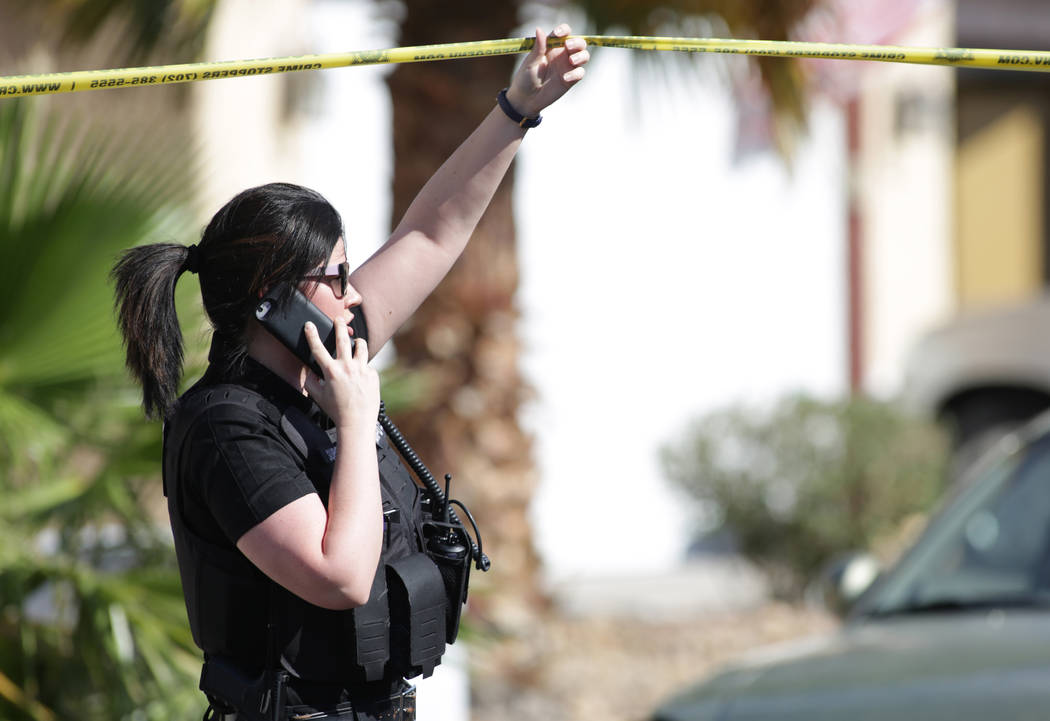 Las Vegas police investigate a home invasion homicide on the 6400 block of Morley Avenue on May ...