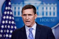 FILE - In this Feb. 1, 2017 file photo, National Security Adviser Michael Flynn speaks during t ...