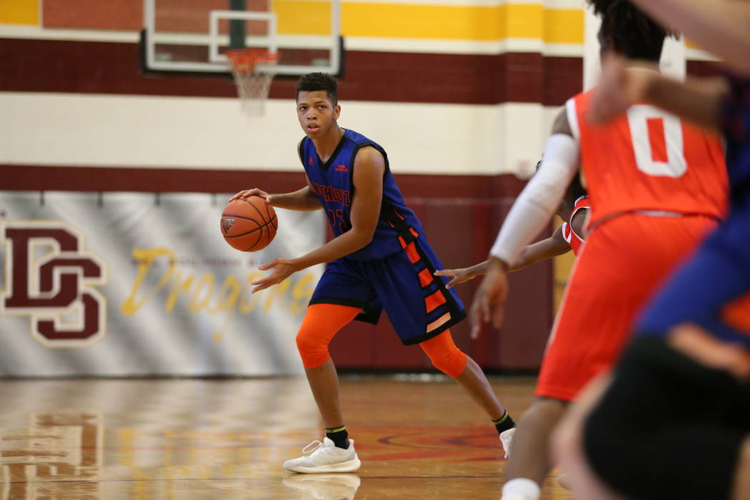 Las Vegas Knicks guard Nick Blake (23) during his basketball game at Del Sol Academy of the Per ...