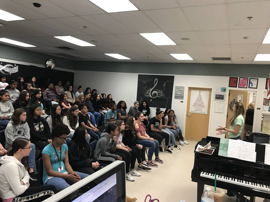 Stephanie Castrignano speaking at Silvestri Middle School for Be Yourself Week on March 29. Ste ...