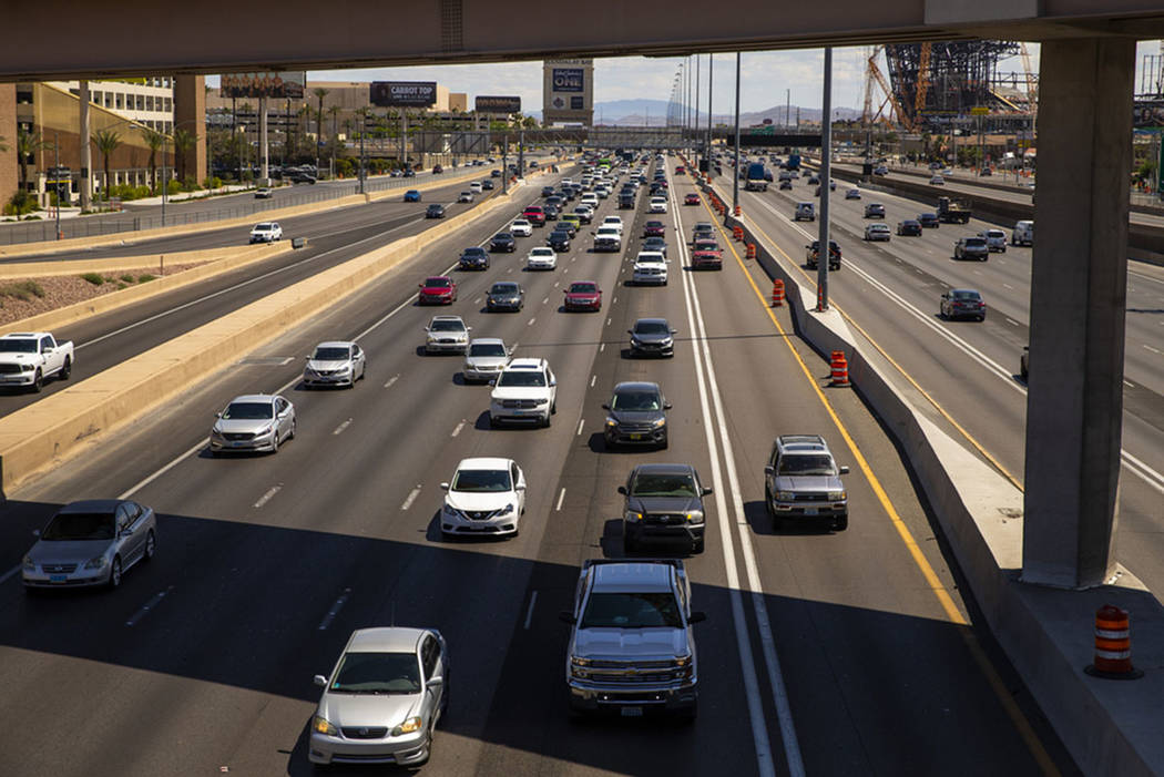 Fewer vehicles travel in the HOV lane northbound on Interstate 15 about Tropicana Avenue on Wed ...