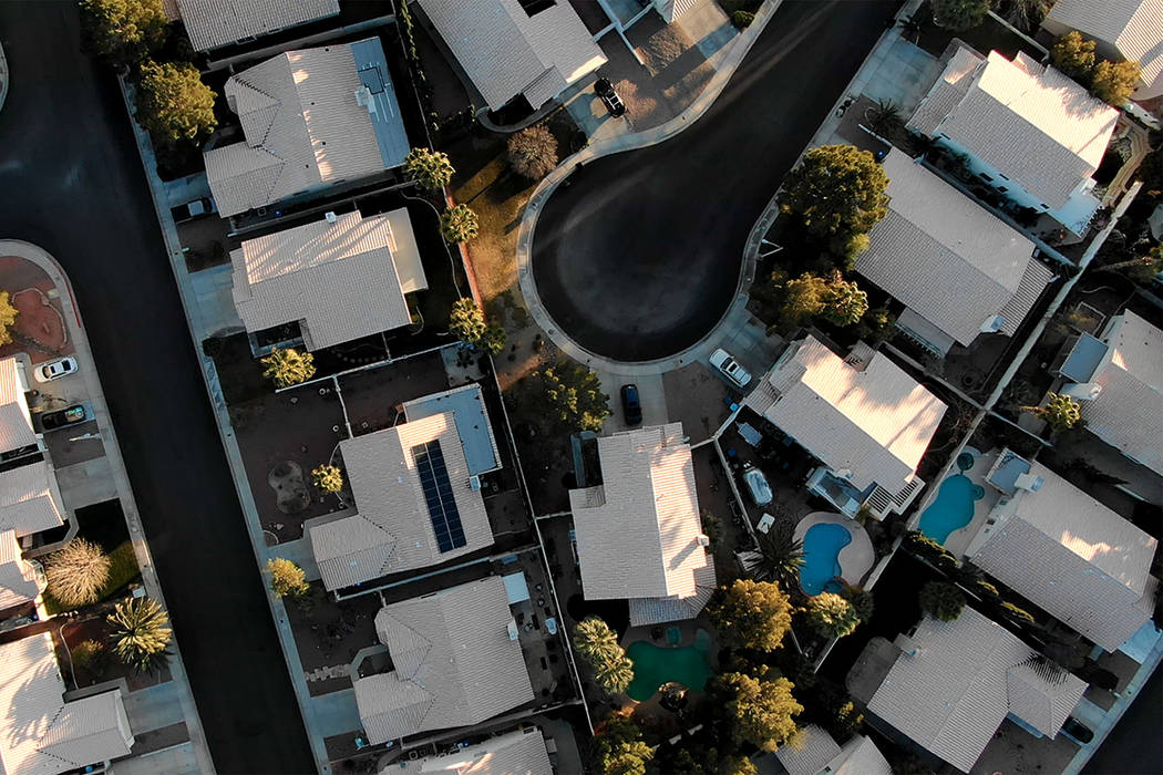 Aerial view of homes near Raton Drive and Mescalero Trail in Henderson, Nevada on Saturday, Feb ...