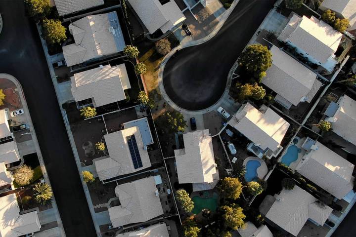 Aerial view of homes near Raton Drive and Mescalero Trail in Henderson, Nevada on Saturday, Feb ...